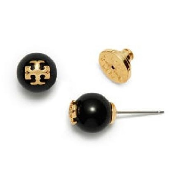Tory Burch Jewelry - Tory Burch Black Small Pearl Logo Earrings